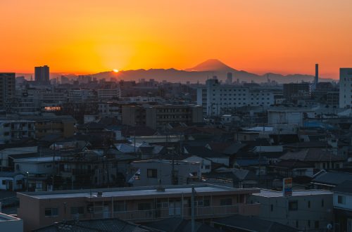 Sunset over Mastudo, looking towards Tokyo & Mt. Fuji.