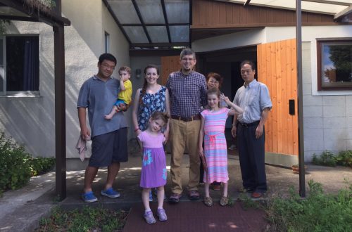 With a couple of members of the Sendai Church of Christ after a visit in August 2016