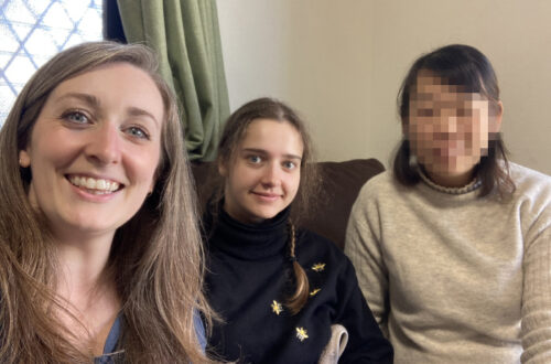 Sara studying with two sisters from the Matsudo church (one from China - face blurred for privacy)